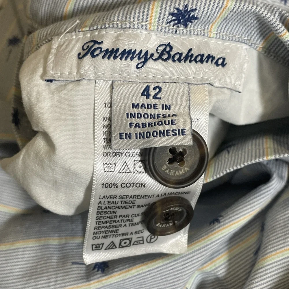 Tommy Bahama Shorts Mens 42 X 10 Blue Green Plaid Palm Trees Reversible